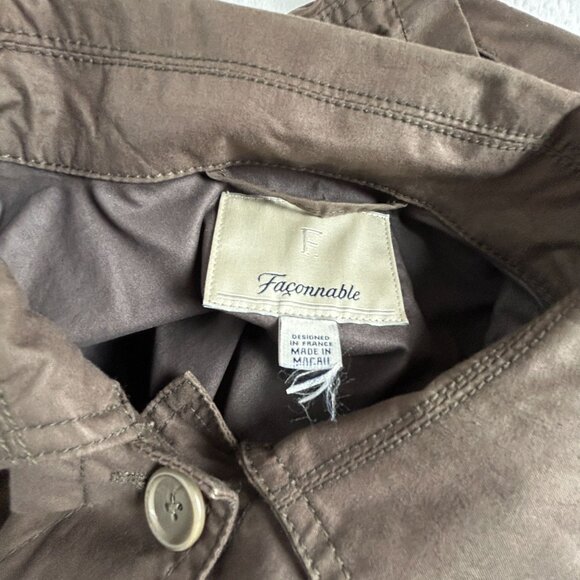 Faconnable Womens Brown Cotton Button Up Coat Jacket Pockets Drawstring Waist - Picture 3 of 9